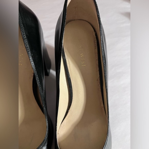 Vintage Nine West black fur silver buckle block Whimsigoth slip on heels Sz 8 - Picture 12 of 15